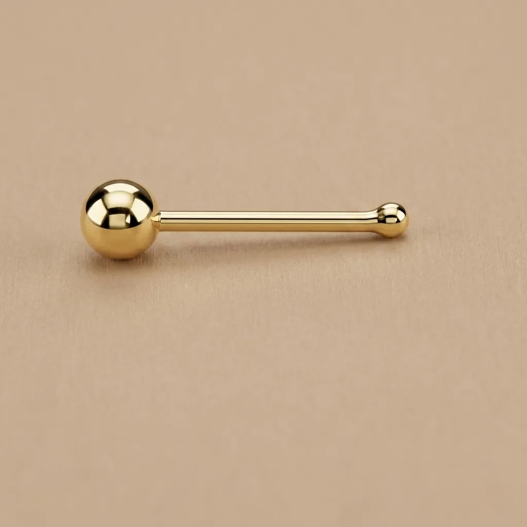 14K Solid Yellow Gold 2mm Gold Ball Straight Stud With Ball Nose Ring, 0.10 g 