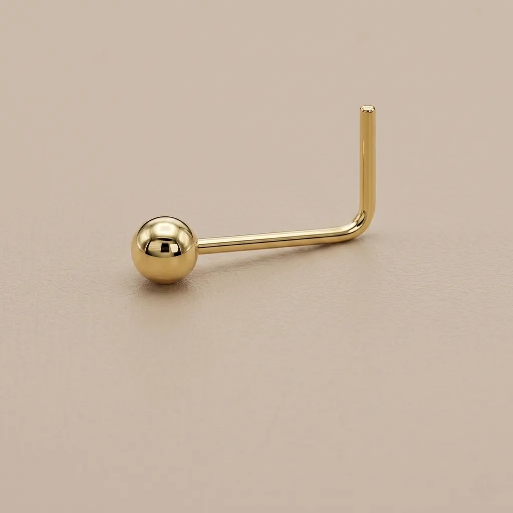 14K Solid Yellow Gold 2mm Gold Ball L-shaped Nose Ring, 0.10 g 
