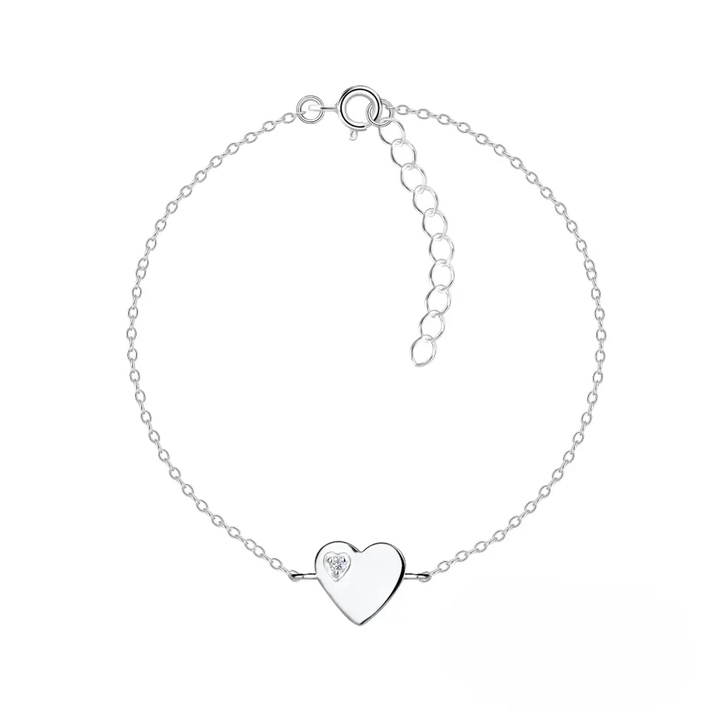 925 Silver Heart Bracelet with 0.02ct Natural Diamond Stone, 1.12 g