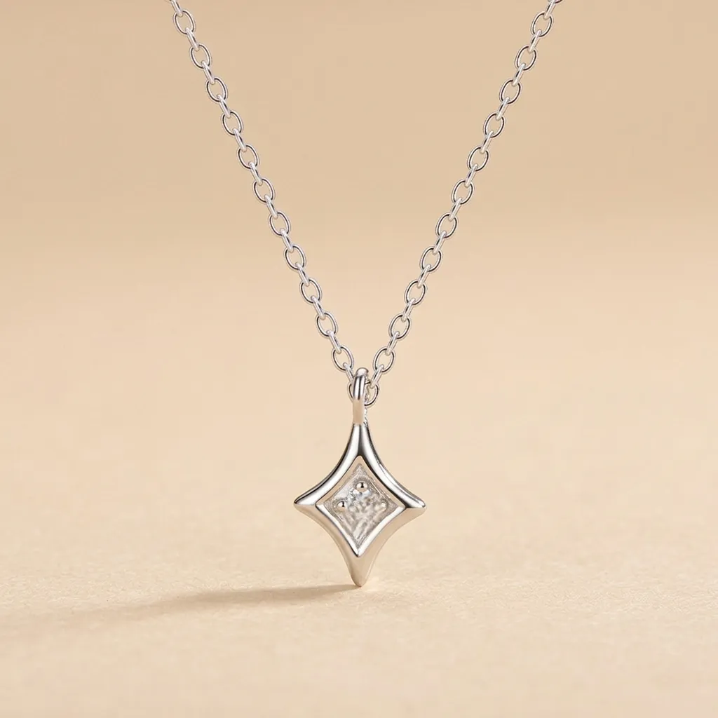 925 Silver Diamond Shaped Necklace With 0.02ct Natural Diamond, 1.19 g 