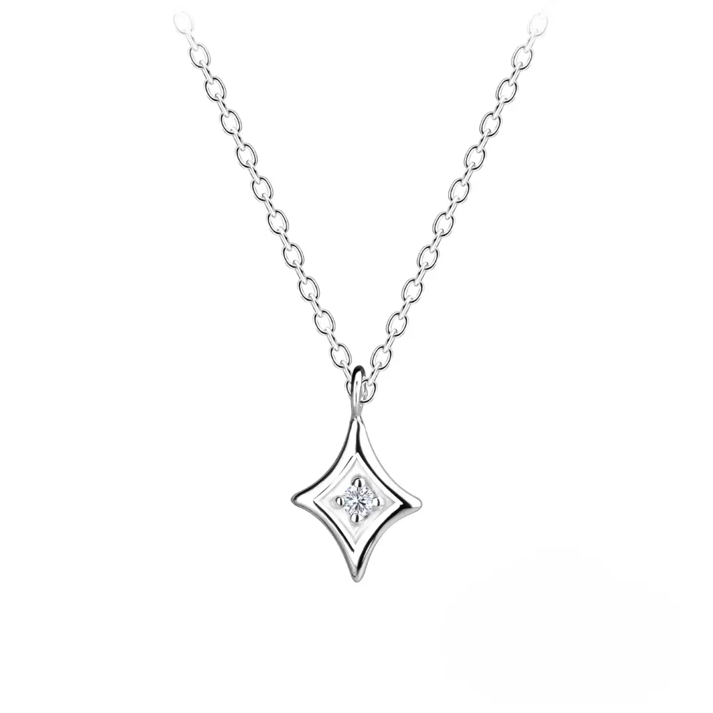 925 Silver Diamond Shaped Necklace With 0.02ct Natural Diamond, 1.19 g 