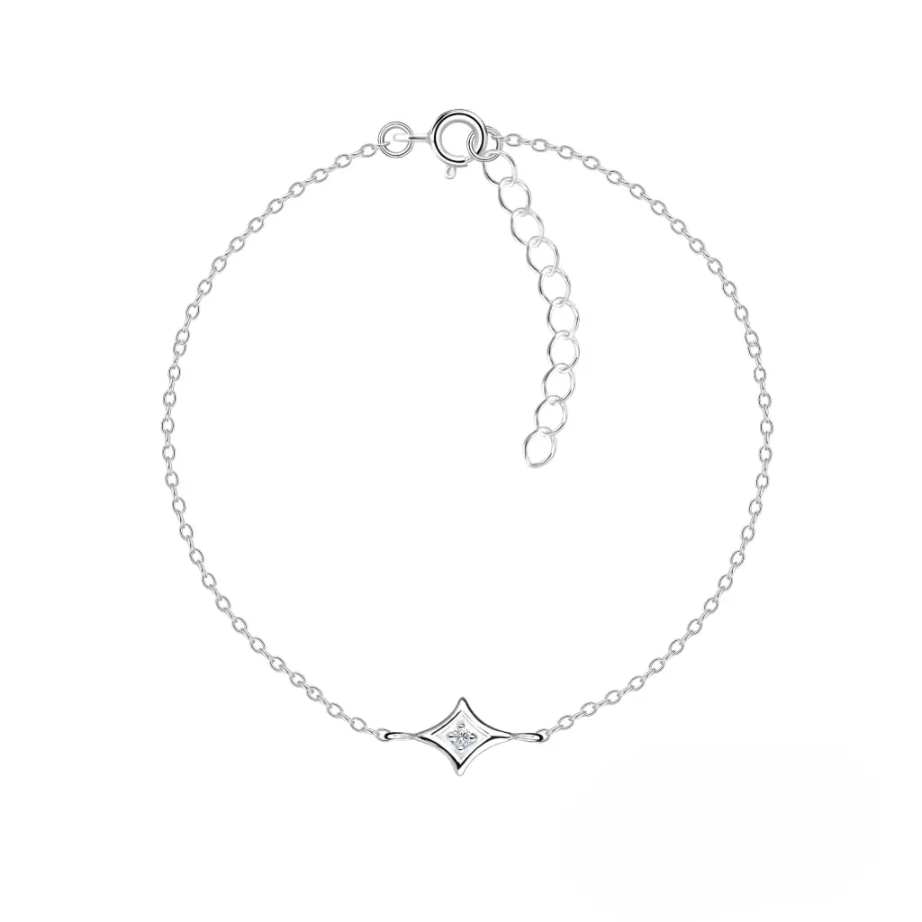 925 Silver Diamond Shaped Bracelet With 0.02ct Natural Diamond, 0.94 g