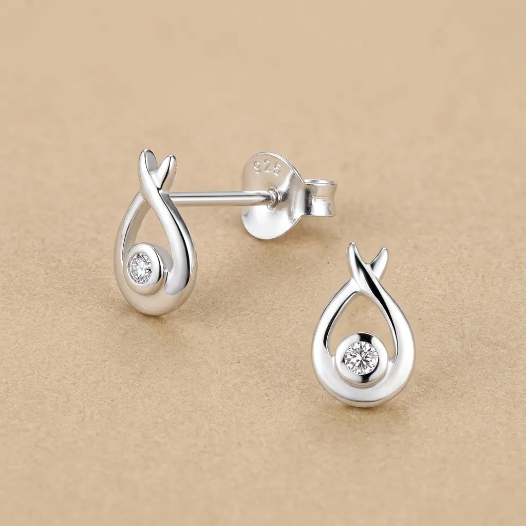 925 Silver Tear Drop Stud Earring With 0.04ct Natural Diamond, 0.79 g 