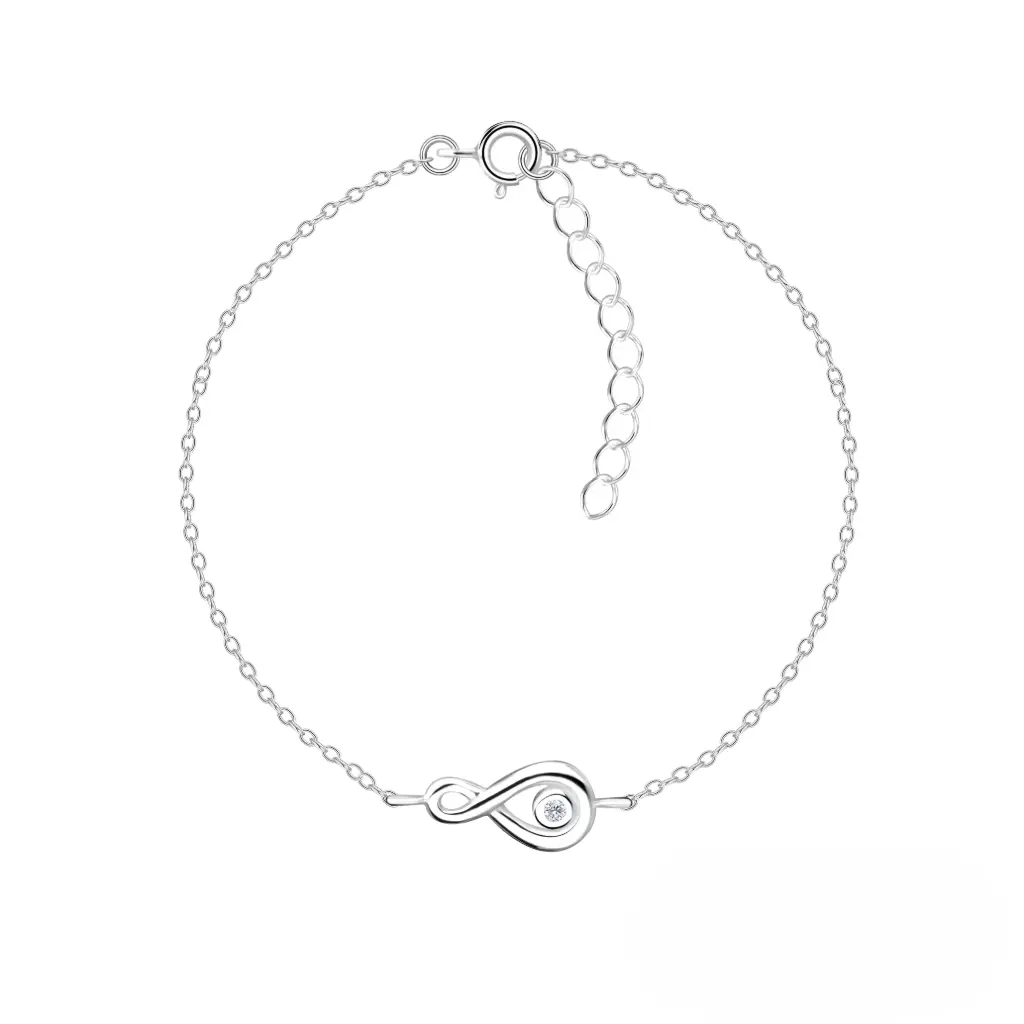 925 Silver Infinity Bracelet With 0.02ct Natural Diamond, 1.10 g 