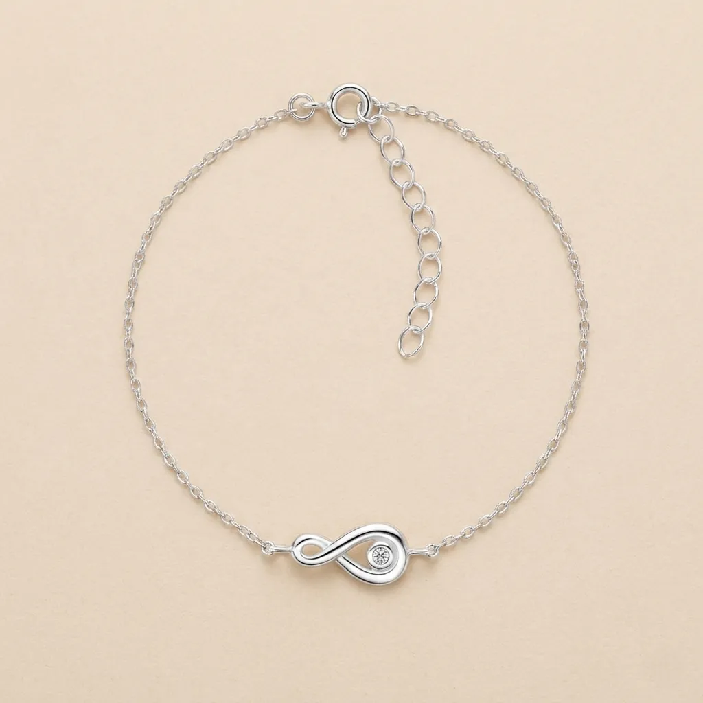 925 Silver Infinity Bracelet With 0.02ct Natural Diamond, 1.10 g 
