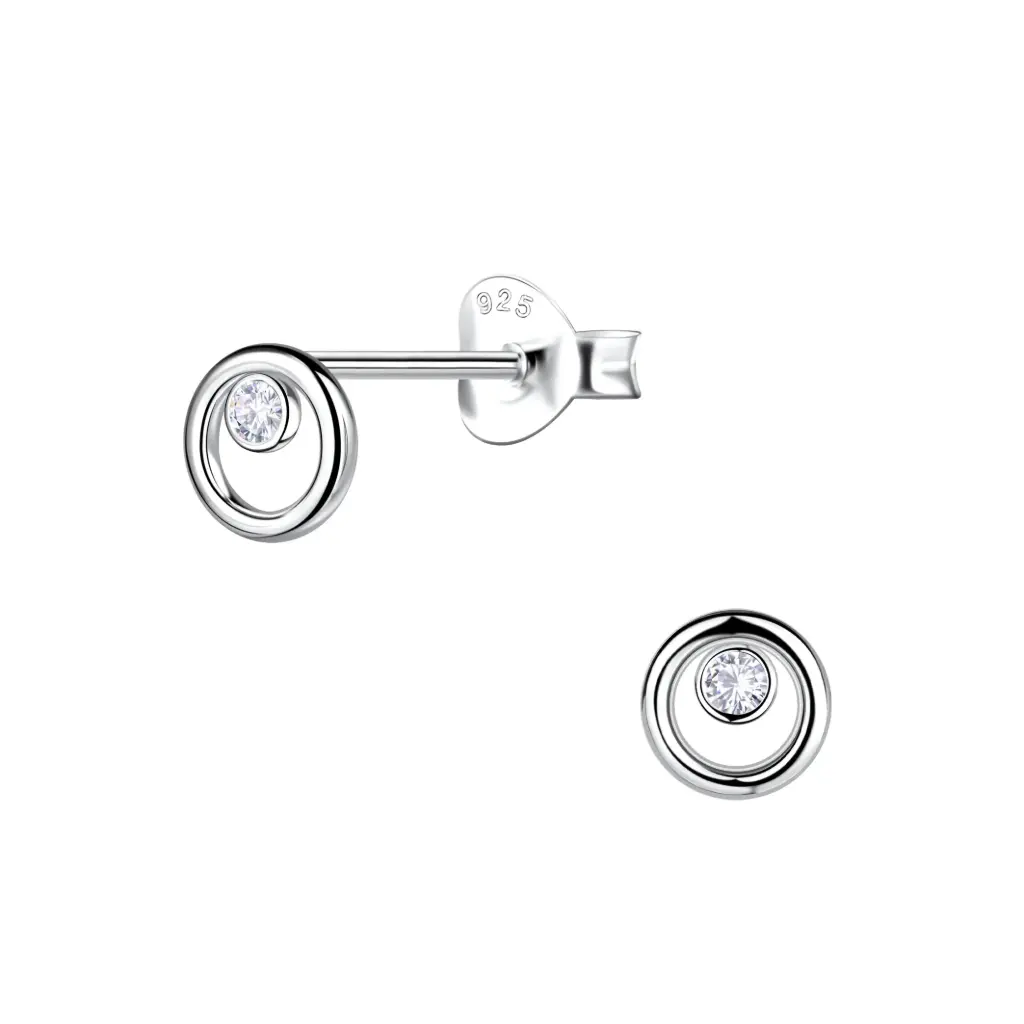 925 Silver White Cubic Zirconia Circle Stud Earring, 0.67 g