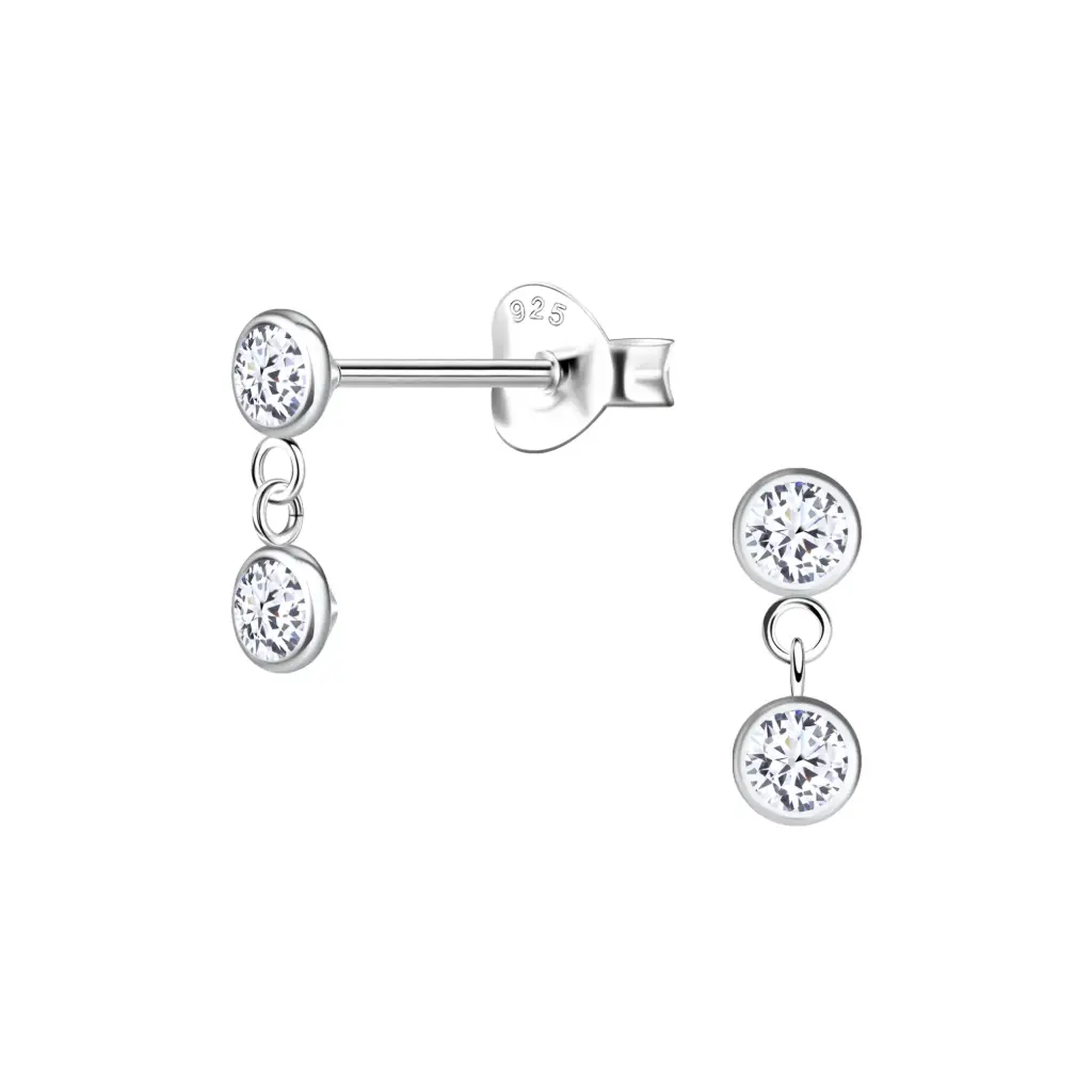 925 Silver Double Round Stud Drop Earring, 0.68 g