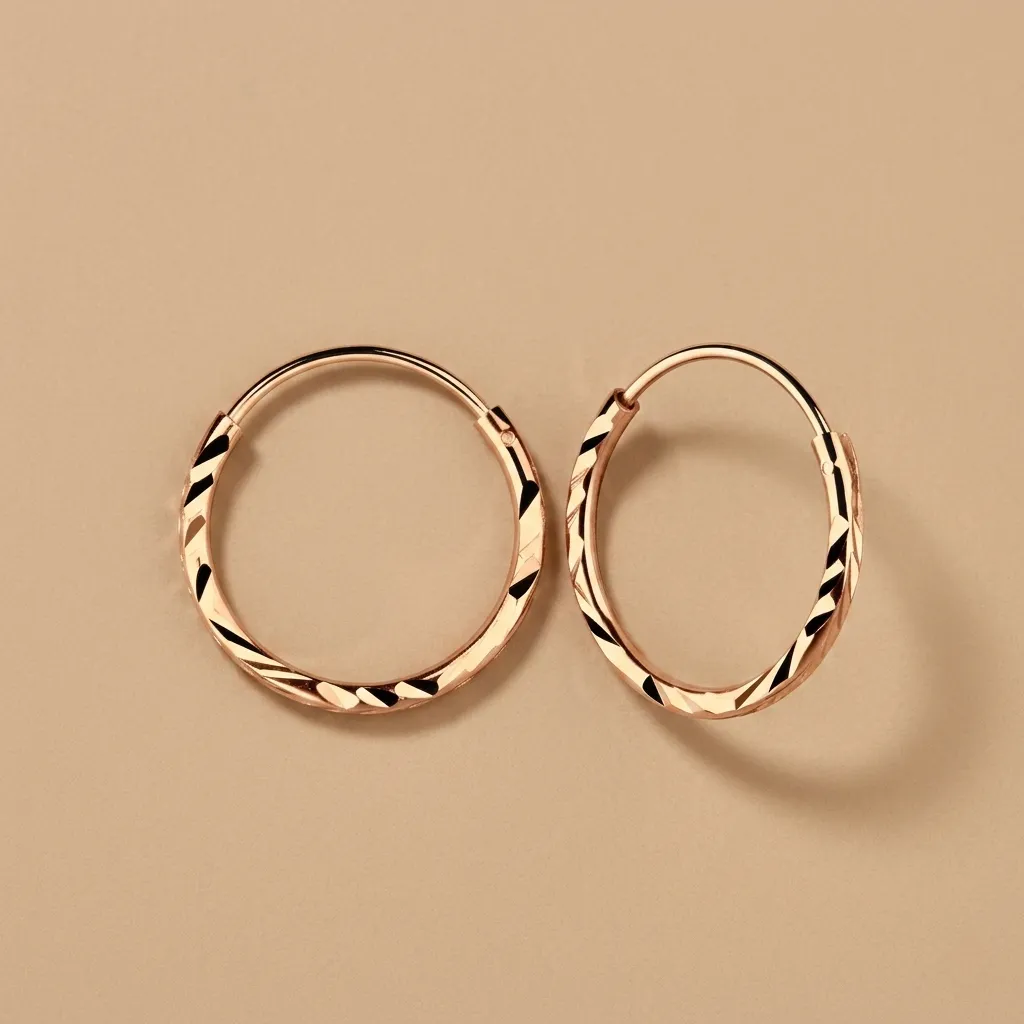 925 Silver Rose Gold Plated Diamond Cut Hoop Earring, 0.41 g