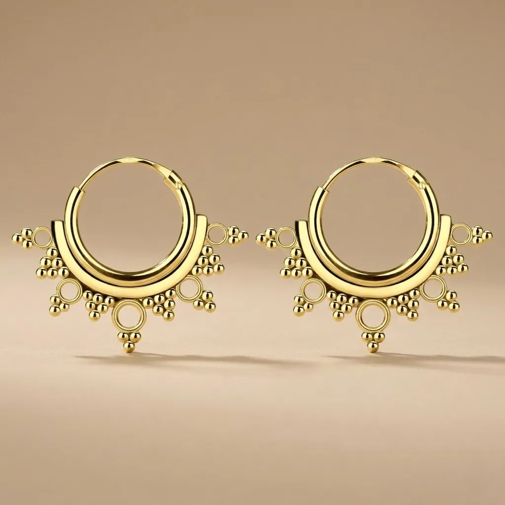 925 Silver 14K Gold Plated Half Pointed Bali Hoop Earring, 1.35 g