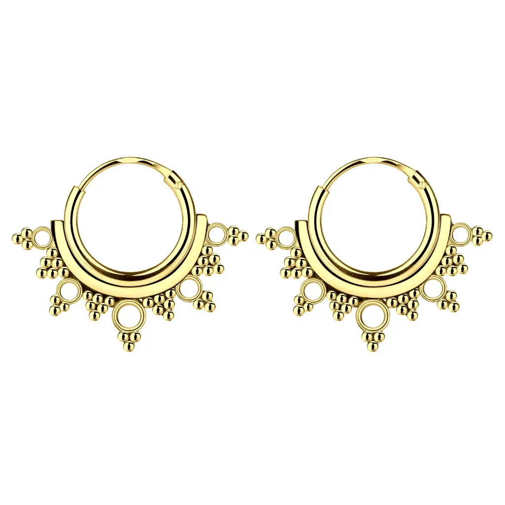 925 Silver 14K Gold Plated Half Pointed Bali Hoop Earring, 1.35 g