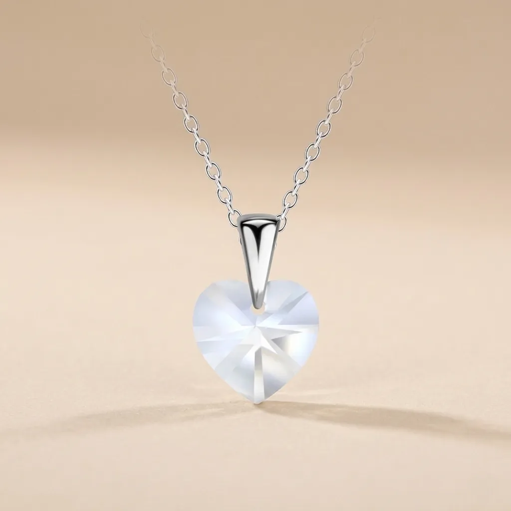 925 Silver White Glass Bead Heart Necklace, 1.74 g