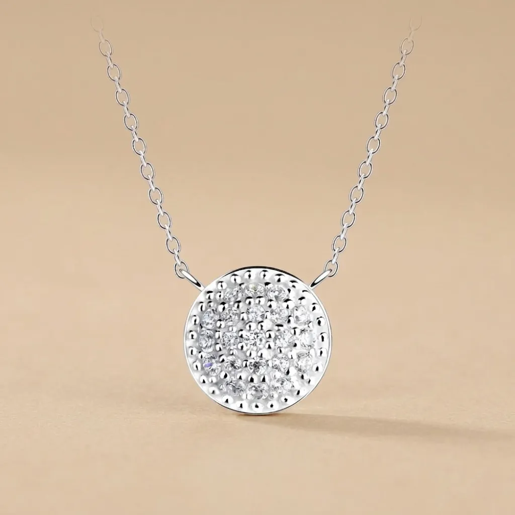 925 Silver Round Filled White Cubic Zirconia Necklace, 2.24 g