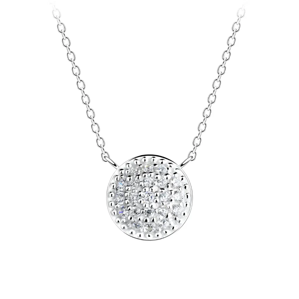 925 Silver Round Filled White Cubic Zirconia Necklace, 2.24 g