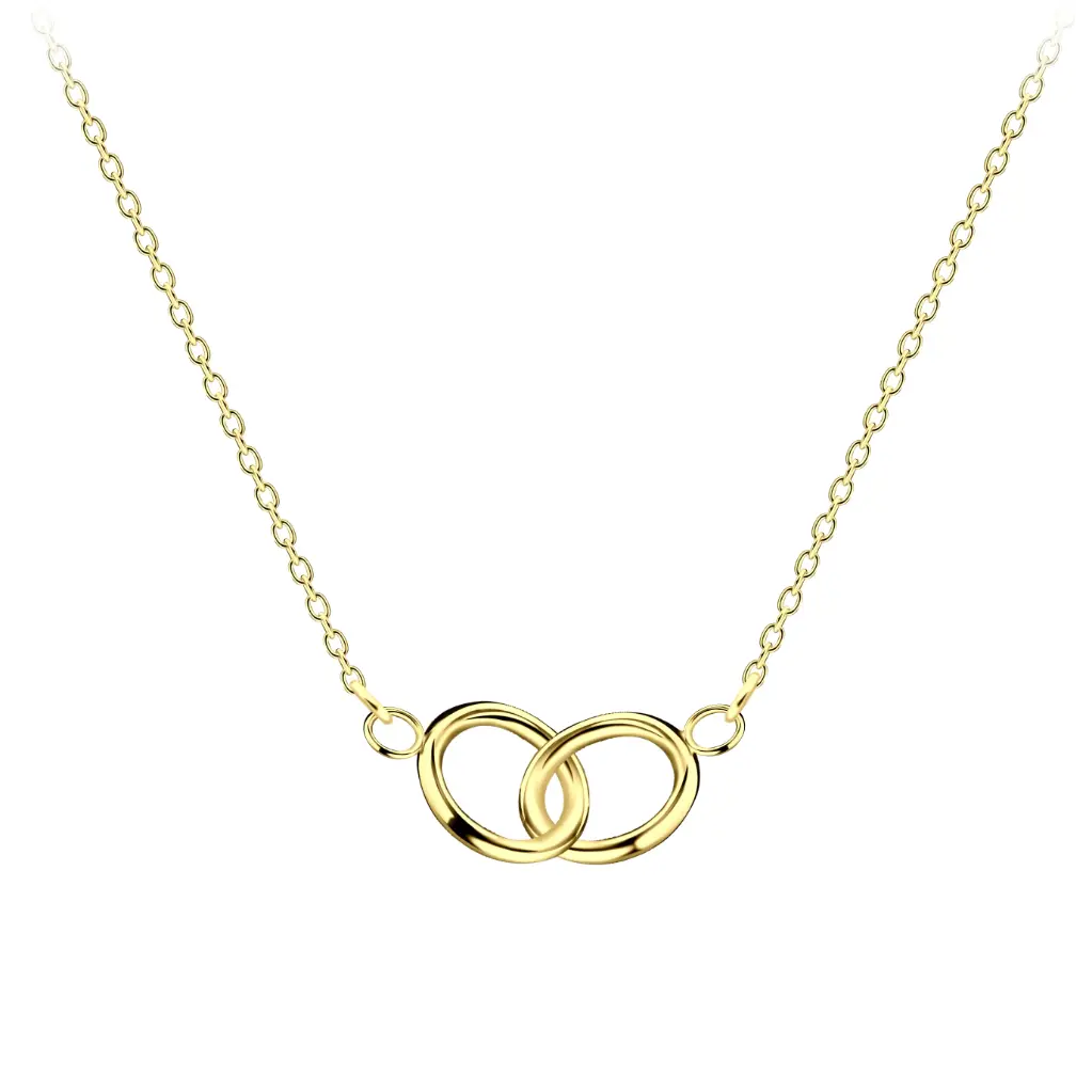 925 Silver 14K Gold Plated Intertwined Double Circle Necklace, 1.56 g