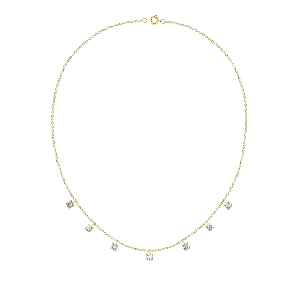 925 Silver 14K Gold Plated Round Cubic Zirconia Spaced Necklace, 2.18 g