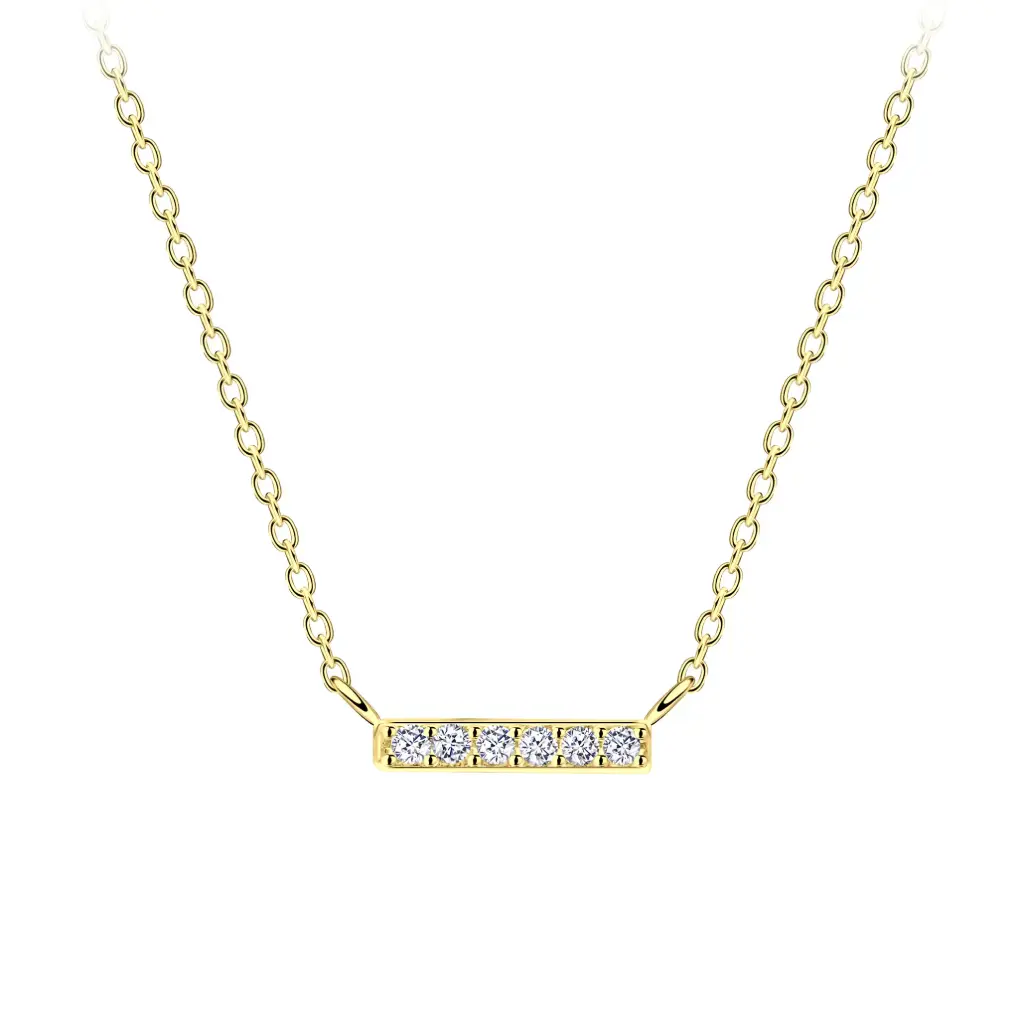 925 Silver 14K Gold Plated Filled White Cubic Zirconia Bar Necklace, 1.34 g 