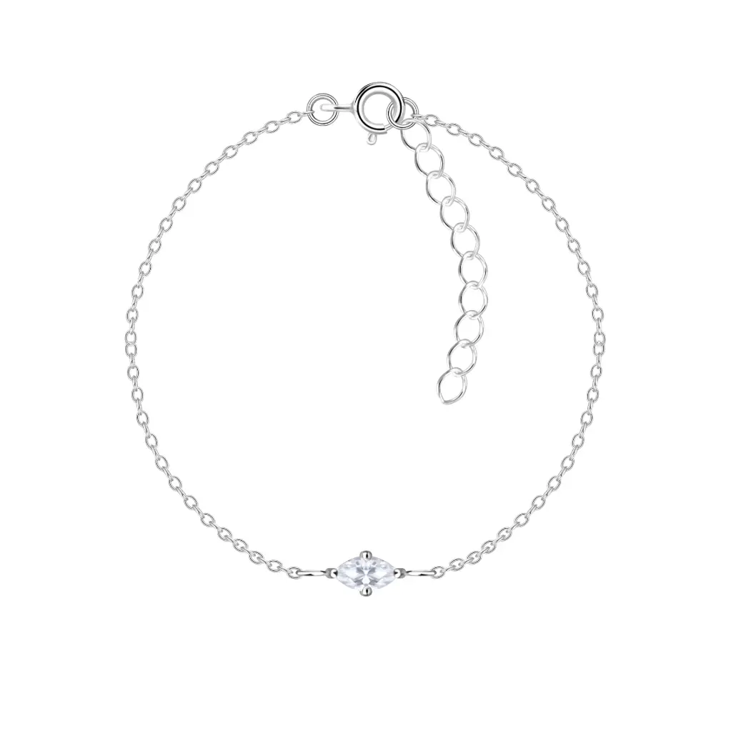925 Silver Marquise Cubic Zirconia Bracelet, 0.87 g