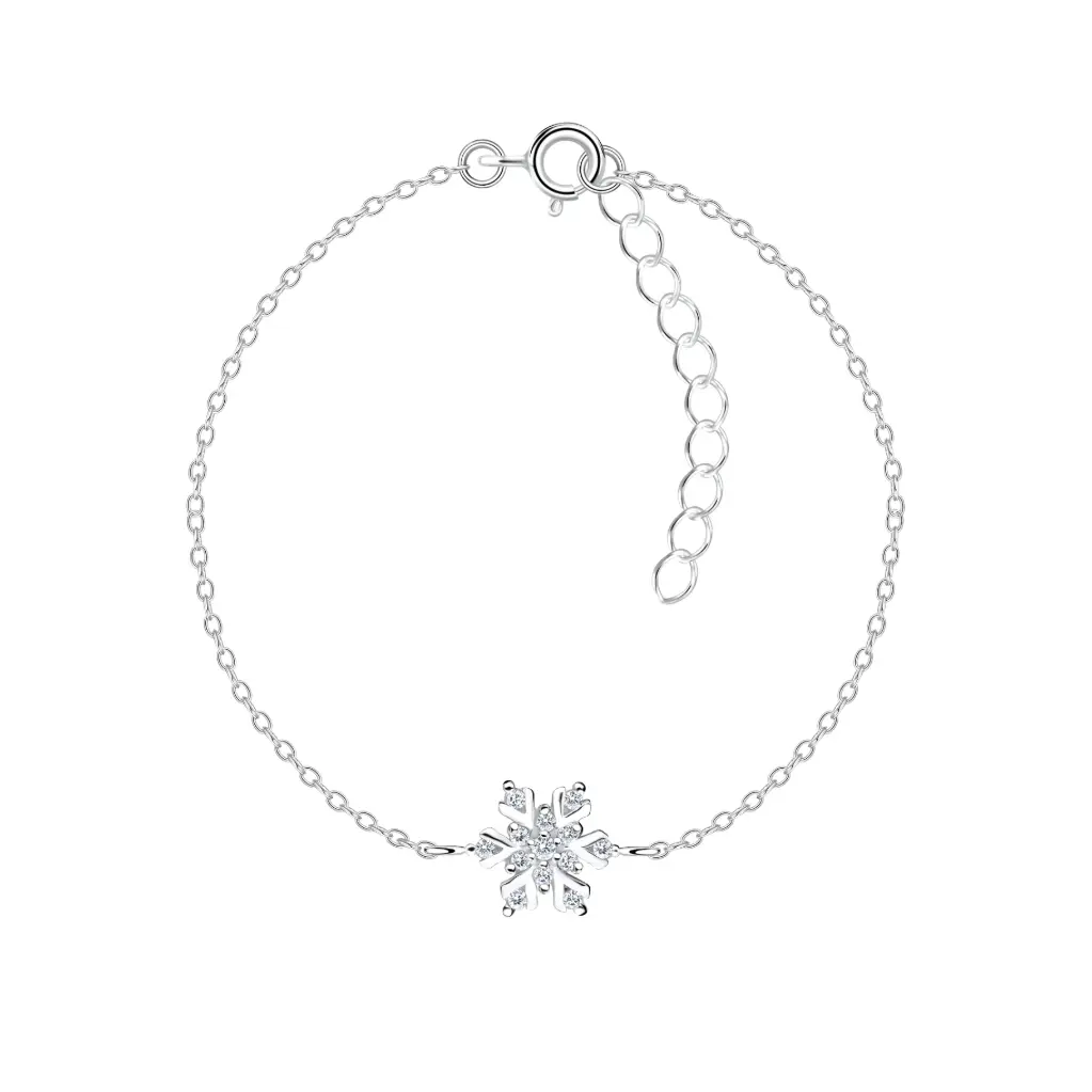 925 Silver White Cubic Zirconia Snowflake Bracelet, 1.13 g