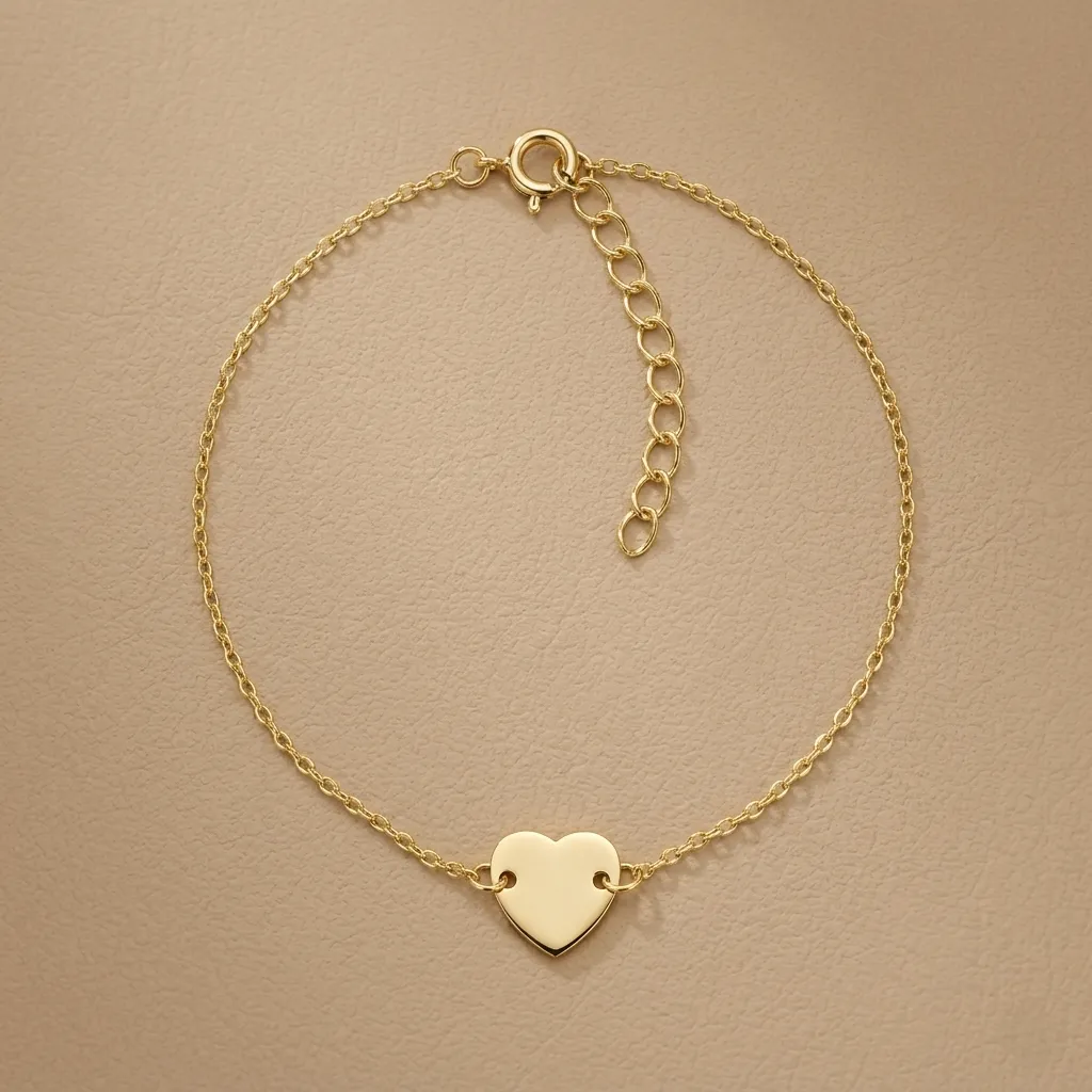 925 Silver 14K Gold Plated Heart Bracelet, 0.93 g 