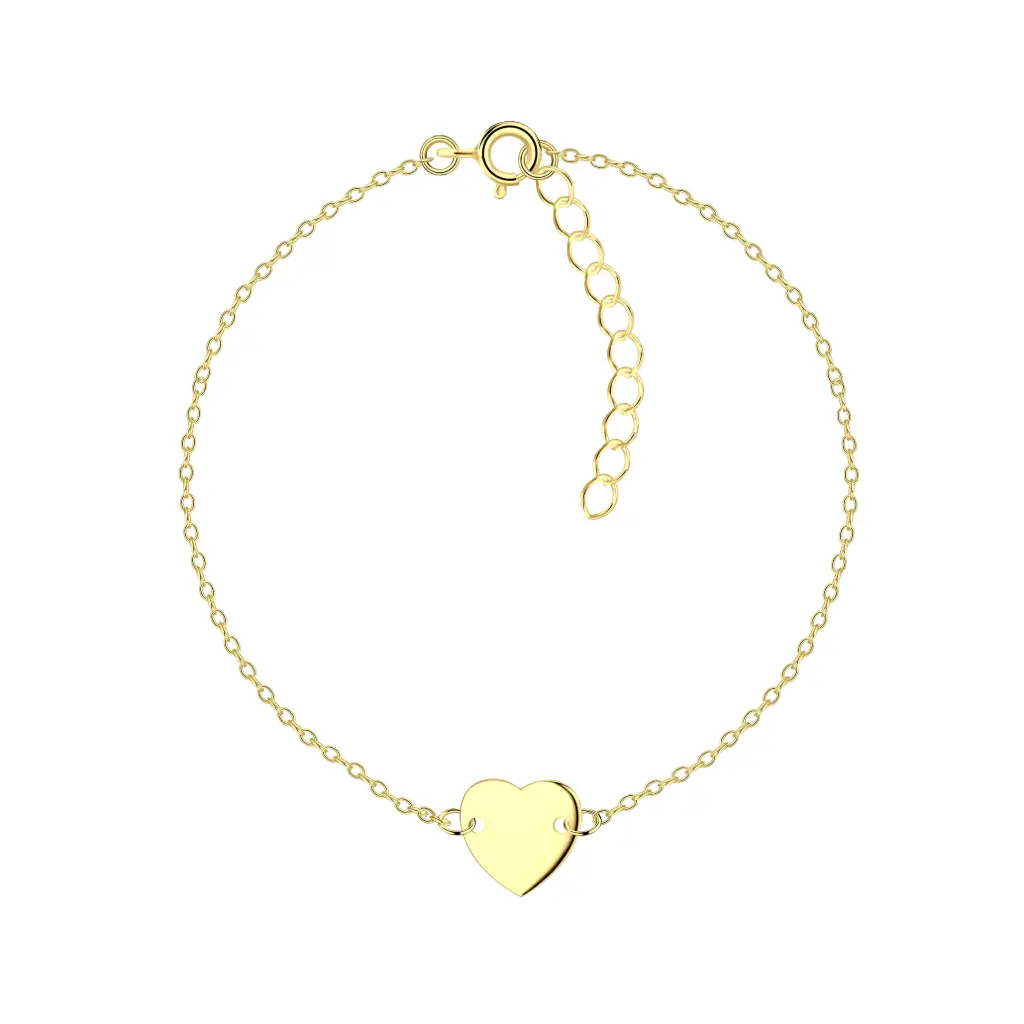 925 Silver 14K Gold Plated Heart Bracelet, 0.93 g 