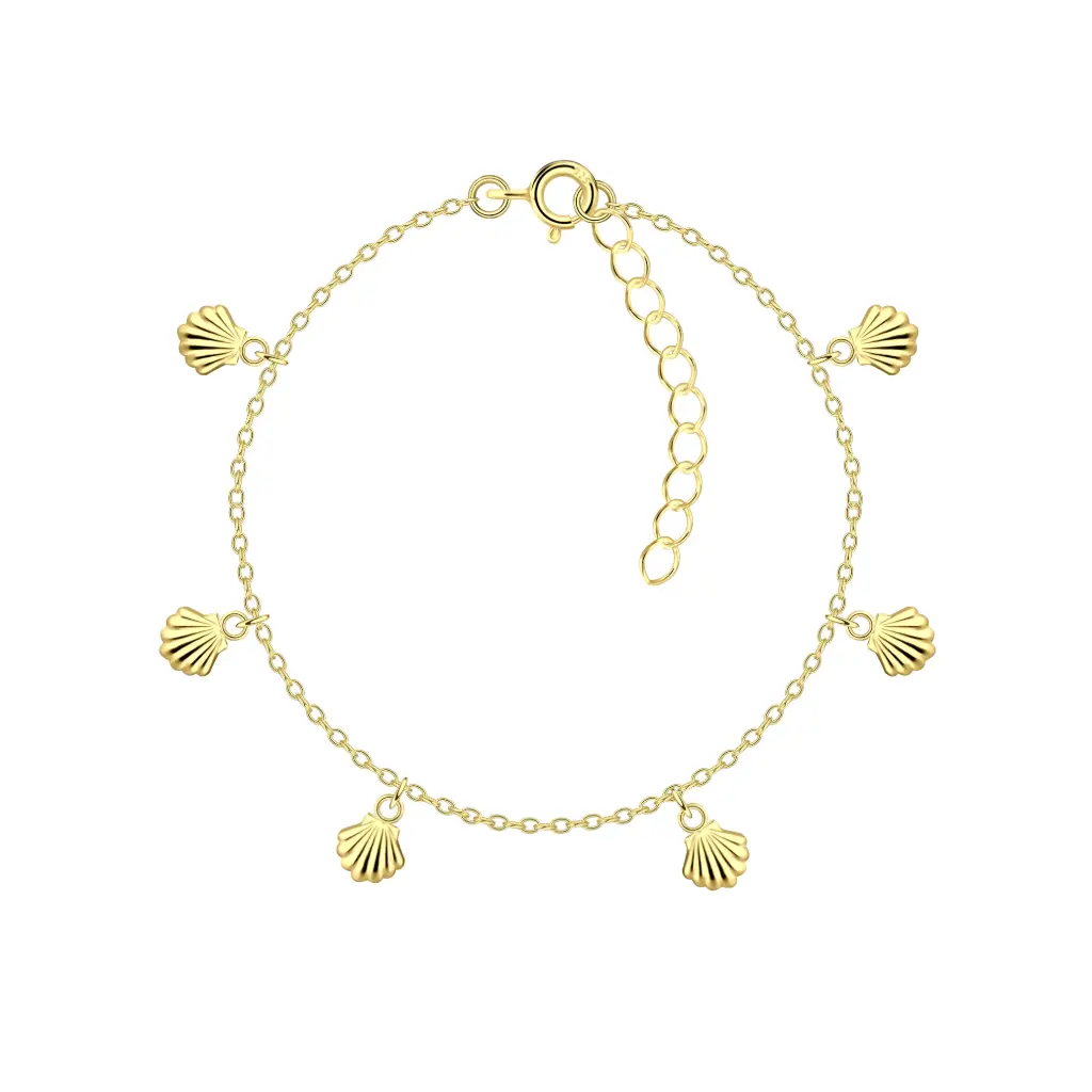925 Silver 14K Gold Plated Shell Bracelet, 1.13 g 