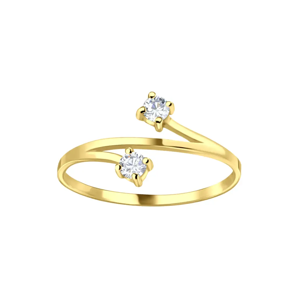 925 Silver 14K Gold Plated White Cubic Zirconia Pointed Ring US 6, 0.96 g 