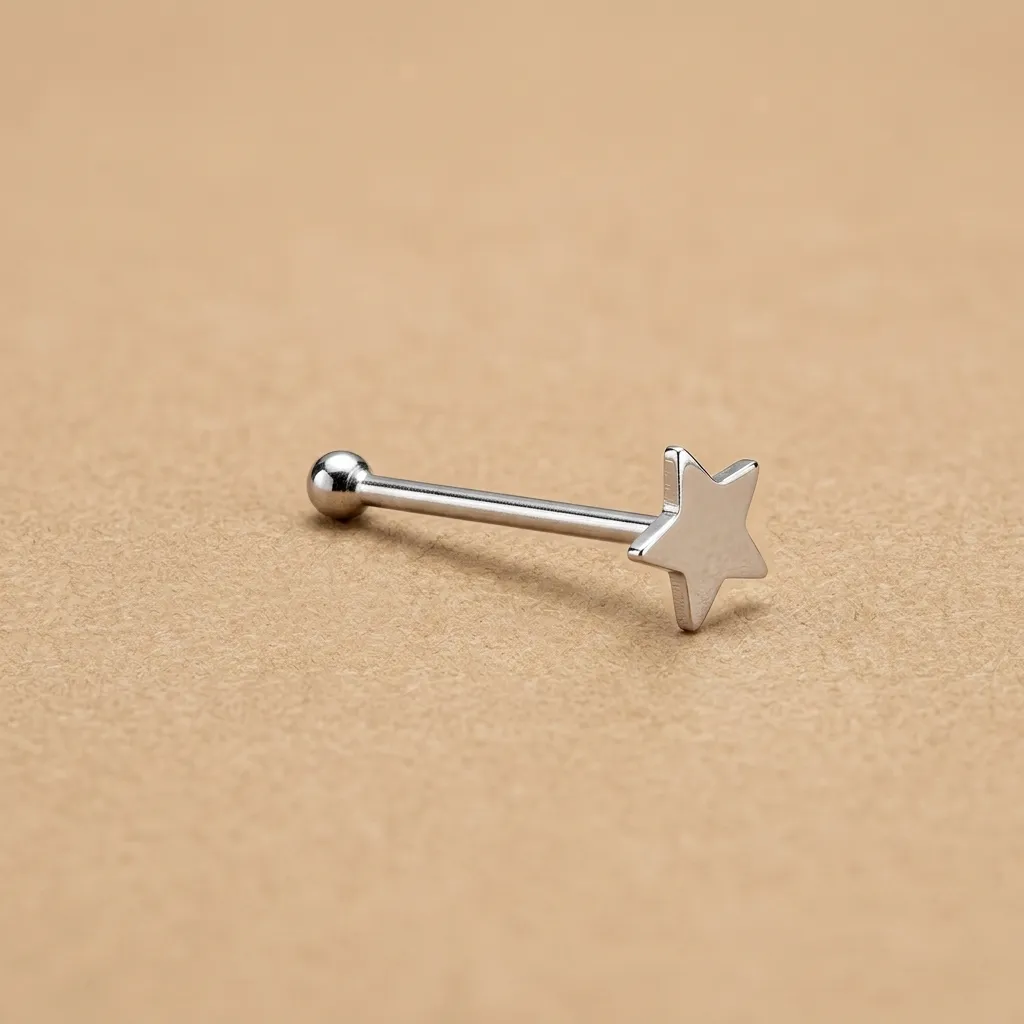 925 Silver Star Straight Stud With Ball Nose Ring, 0.2 g