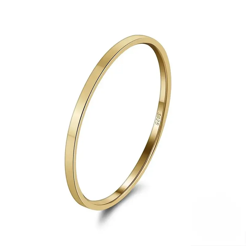 925 Silver 14K Gold Plated Simple Band Ring US 5, 3 g
