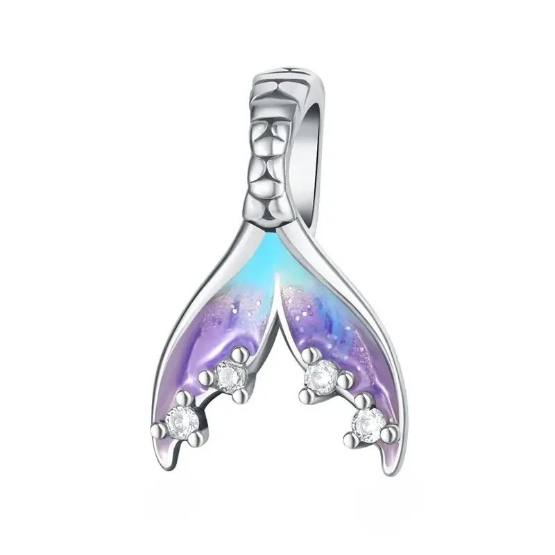 925 Silver Blue Purple Whale Tail Charm, 2 g