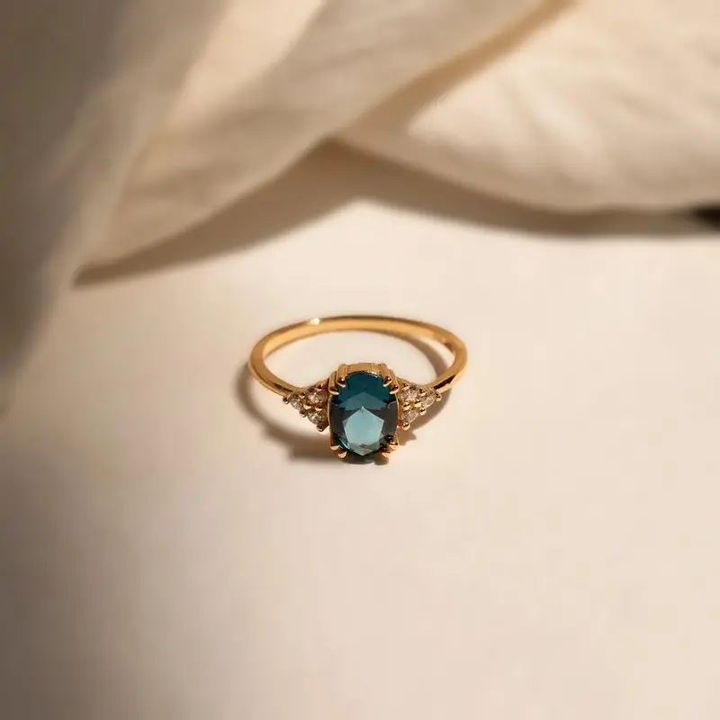 925 Silver Gold Plated Dark Blue Oval Clawed Zircon Ring US 6, 4 g