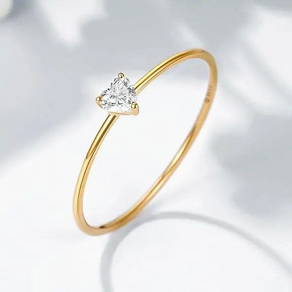 925 Silver Gold Plated Zircon Heart Ring US 7, 5 g