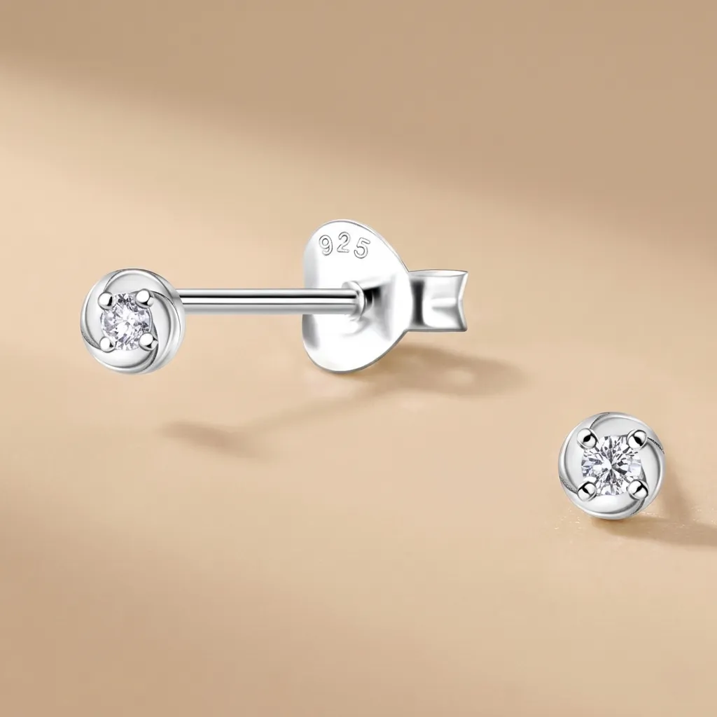 925 Silver Twisted Stud Earring With 0.04ct Natural Diamond, 0.45 g