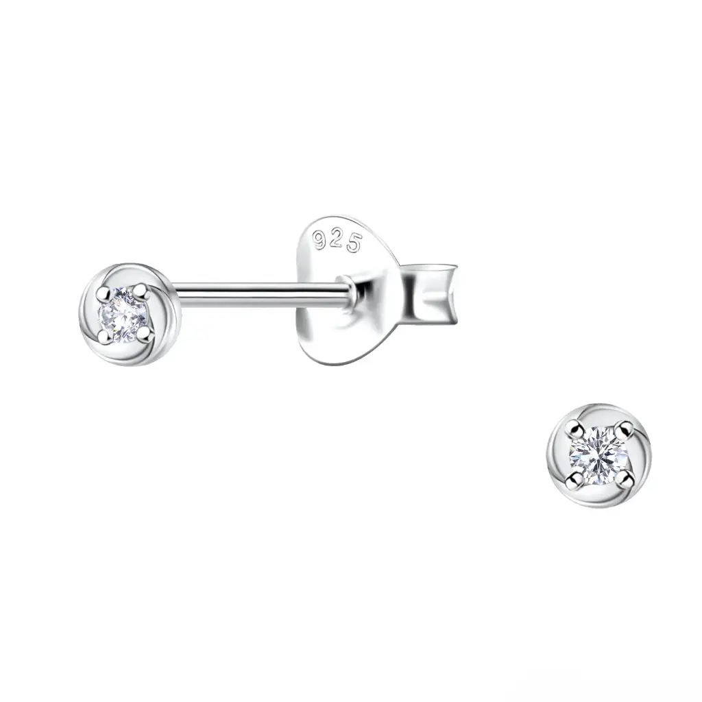 925 Silver Twisted Stud Earring With 0.04ct Natural Diamond, 0.45 g