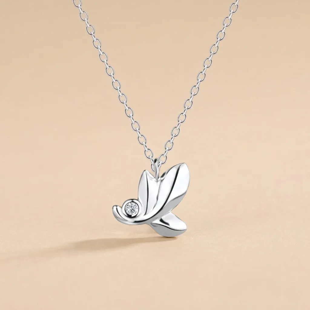 925 Silver Leaf Necklace With 0.02ct Natural Diamond, 1.25 g