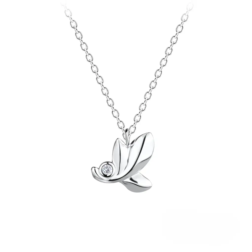 925 Silver Leaf Necklace With 0.02ct Natural Diamond, 1.25 g