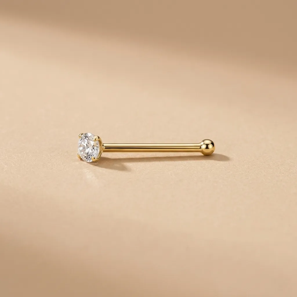 14K Solid Yellow Gold 1.5 mm White Cubic Zirconia Straight Stud With Ball Nose Ring, 0.05 g 