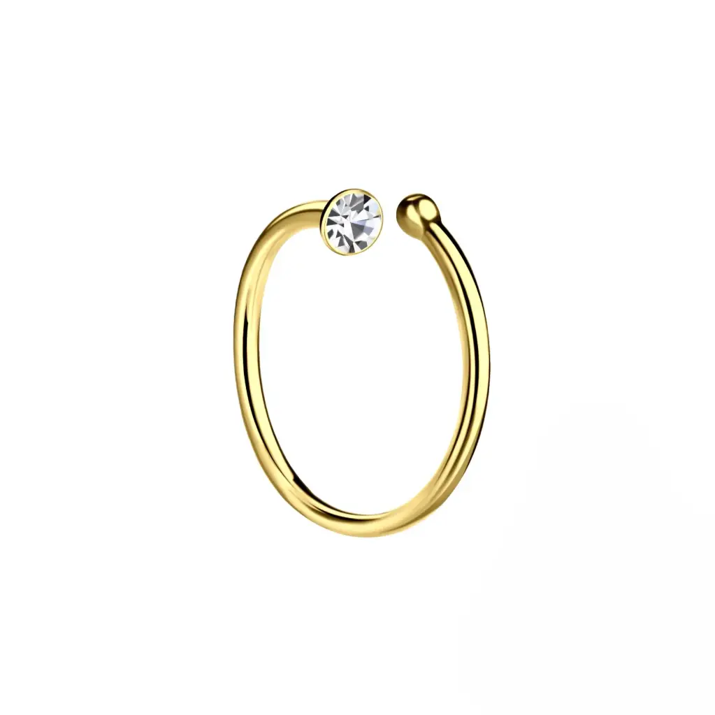 925 Silver 14K Gold Plated White Crystal Circle Nose Ring, 0.15 g