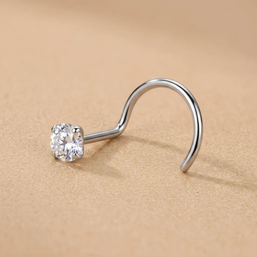 925 Silver Single Crystal Curved Nose Ring, 0.06 g