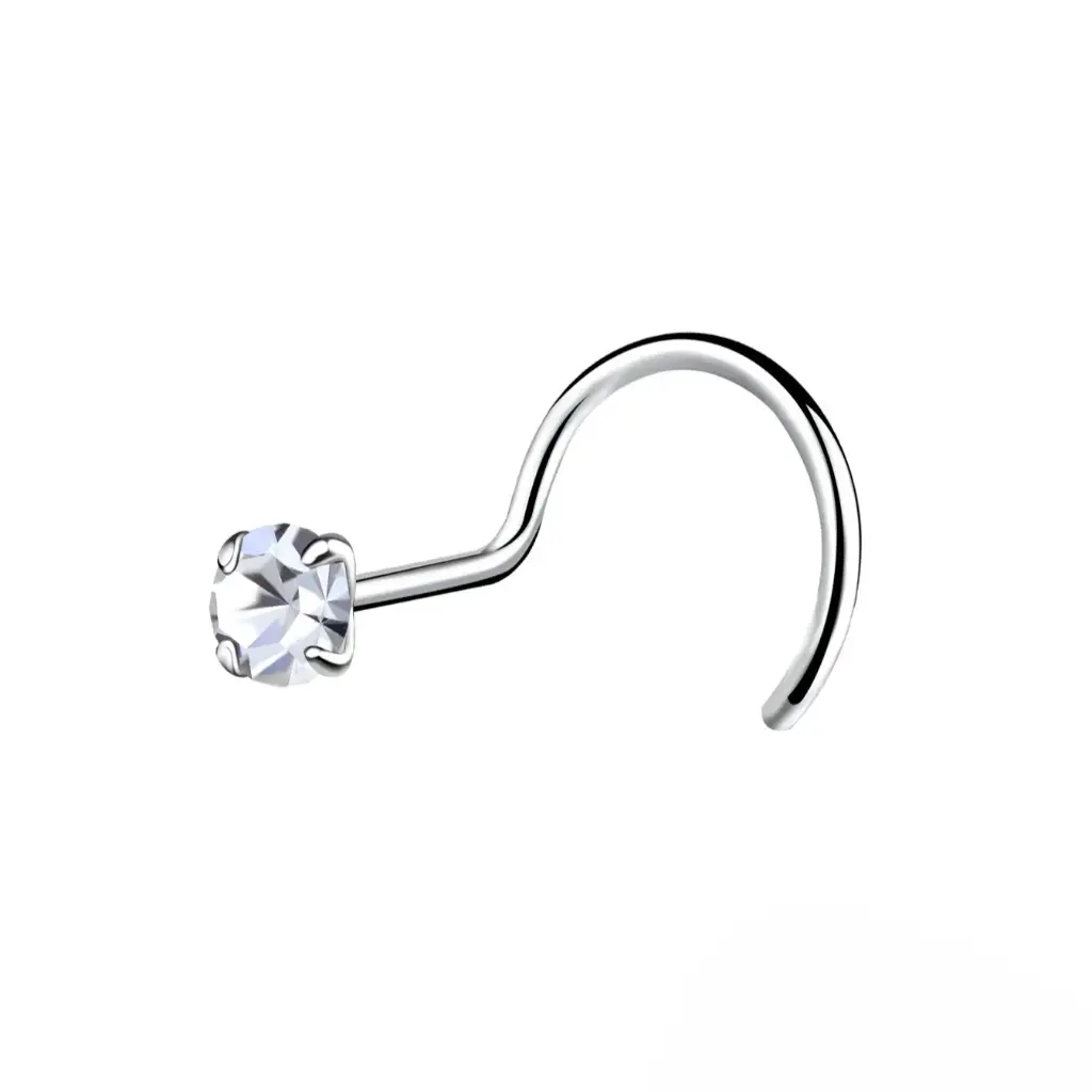 925 Silver Single Crystal Curved Nose Ring, 0.06 g