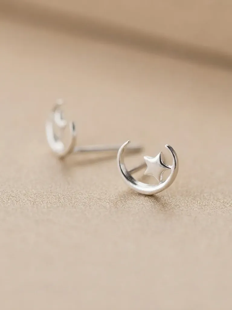 925 Silver Moon And Star Stud Earring, 0.0020 kg