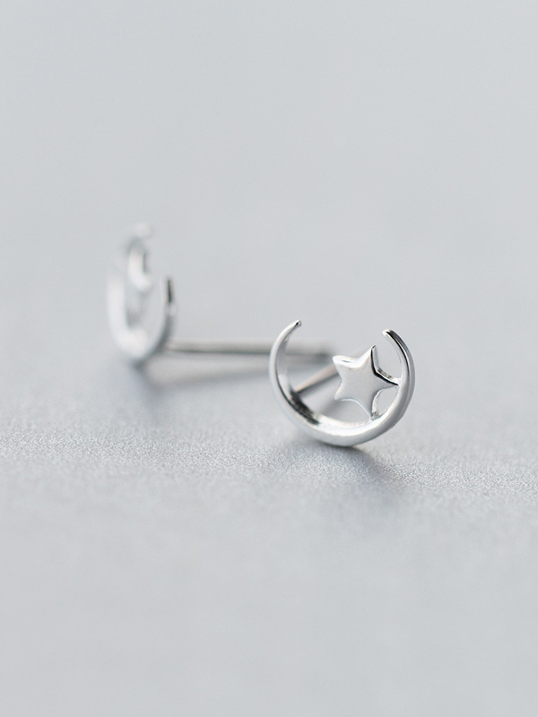 925 Silver Moon And Star Stud Earring, 0.0020 kg