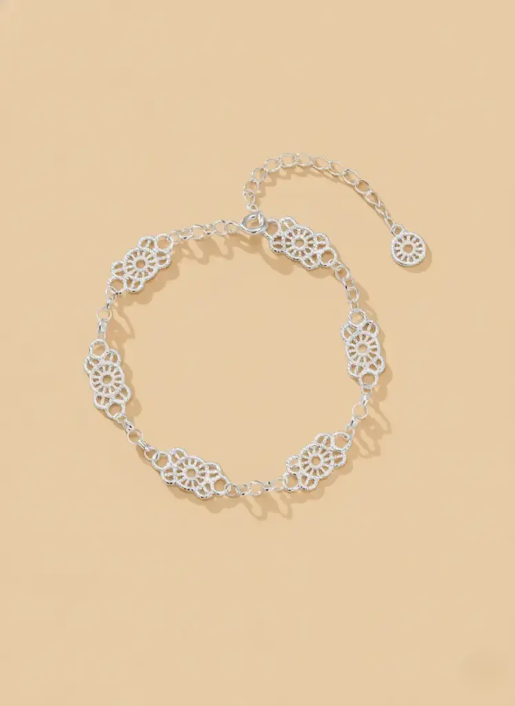 925 Silver Laced Flower Bracelet, 0.0060 kg