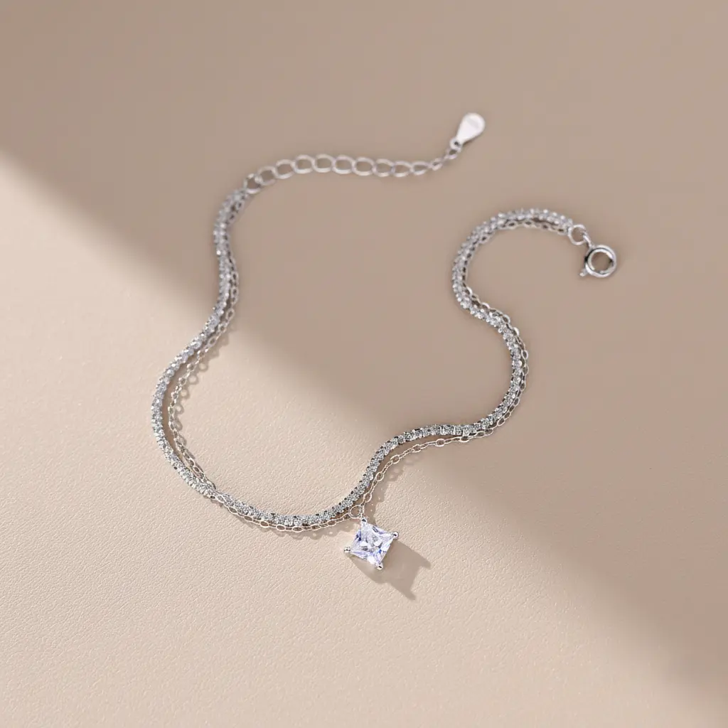 925 Silver Cubic Zirconia Double Strand Bracelet, 0.0050 kg