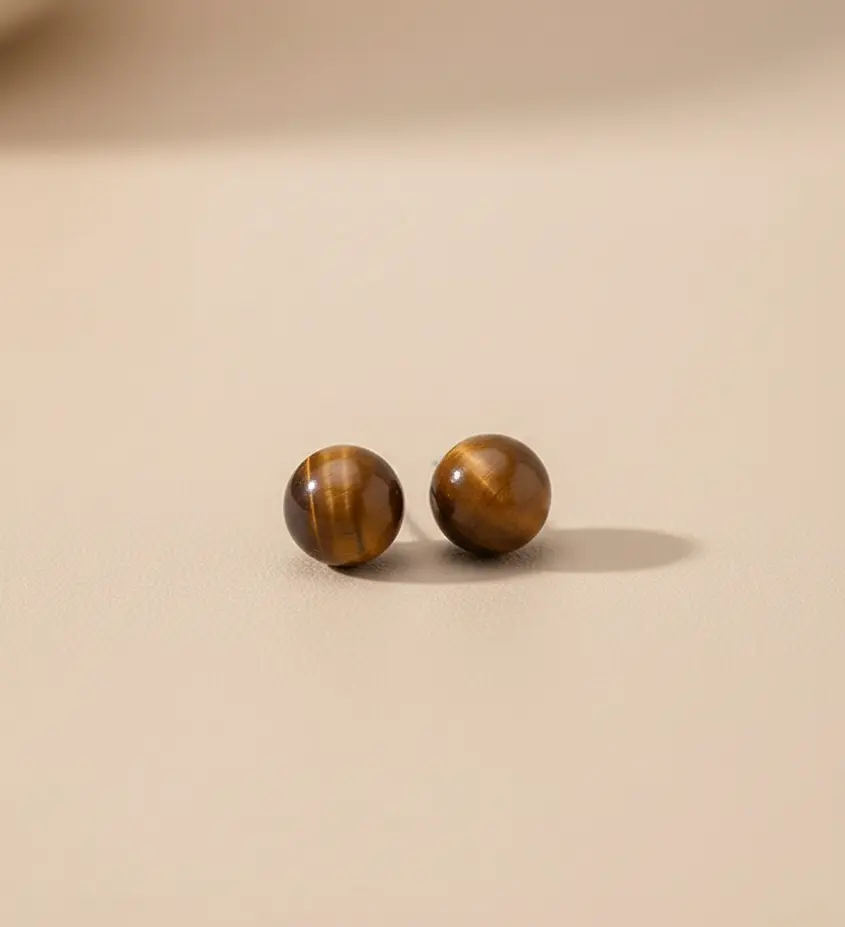 925 Silver Tiger Eye Stud Earring, 0.0040 kg