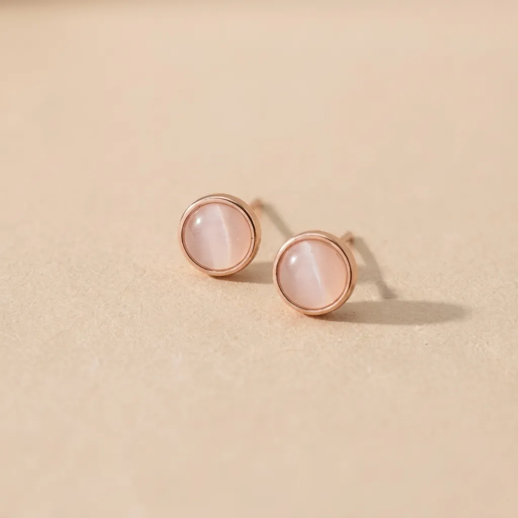 925 Silver Rose Gold Plated Cat's Eye Stud Earring, 0.0030 kg