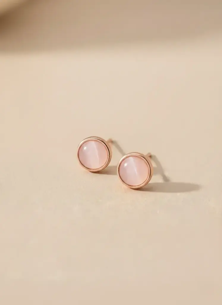 925 Silver Rose Gold Plated Cat's Eye Stud Earring, 0.0030 kg