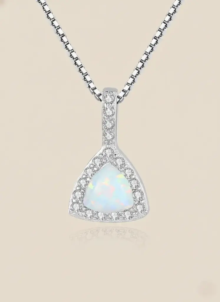 925 Silver White Triangular Opal Necklace, 0.0030 kg