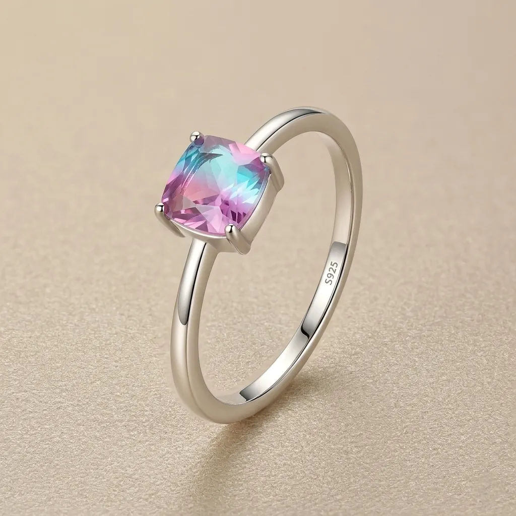 925 Silver Square Tourmaline Ring US 7, 0.0030 kg