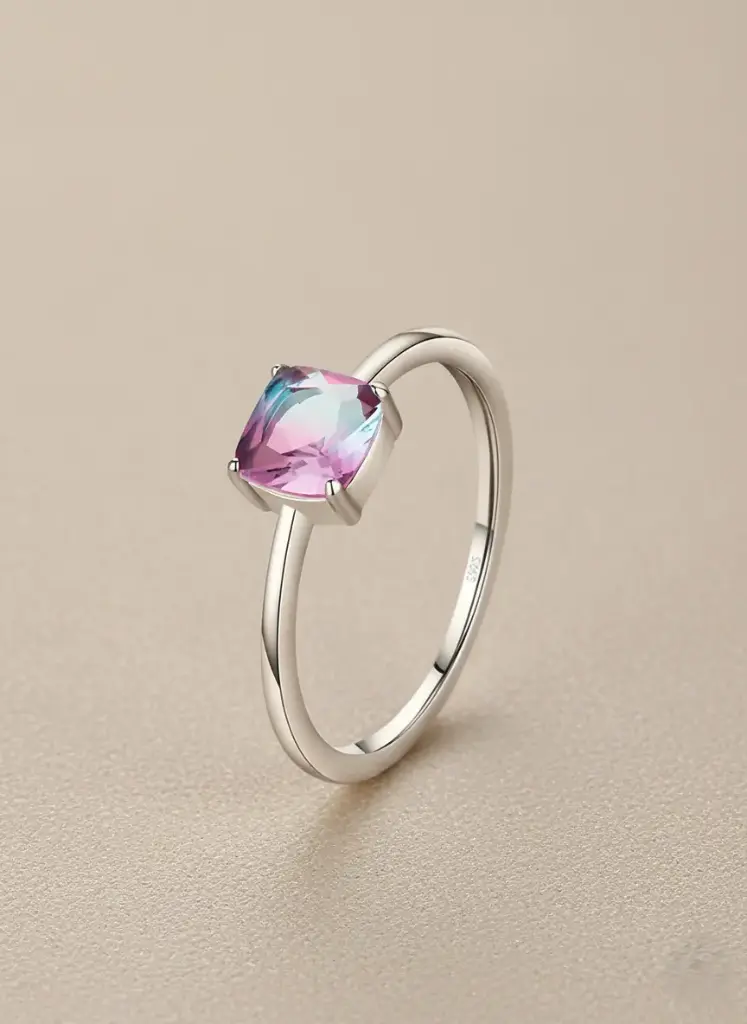 925 Silver Square Tourmaline Ring US 7, 0.0030 kg