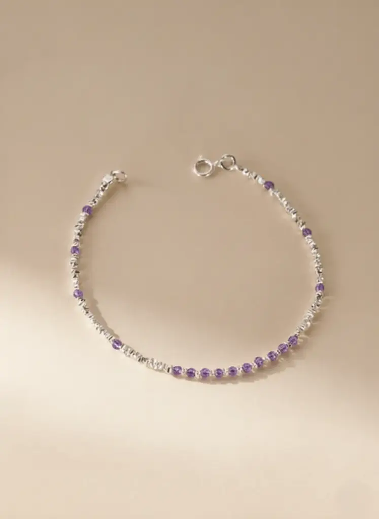 925 Silver Beaded Amethyst Bracelet, 0.0080 kg